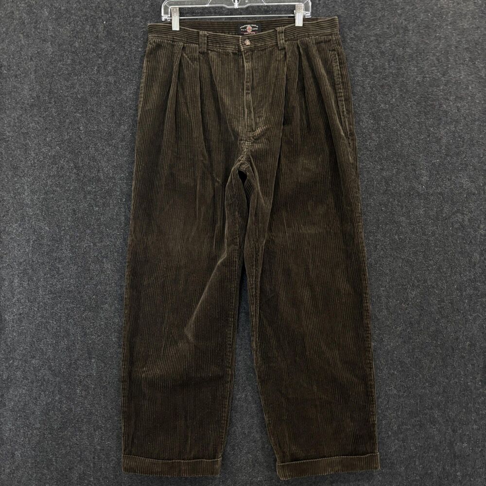 American Eagle Pants Mens 36x30 Brown Corduroy Relaxed Pleated Front Classic Fit